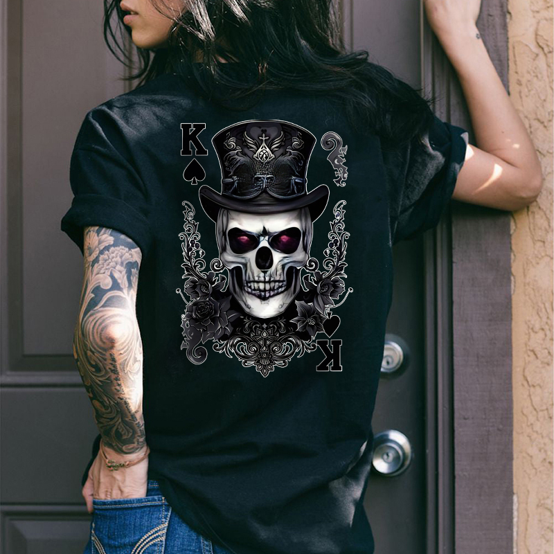 POKER K Spades Magician Skull Print Women's T-shirt