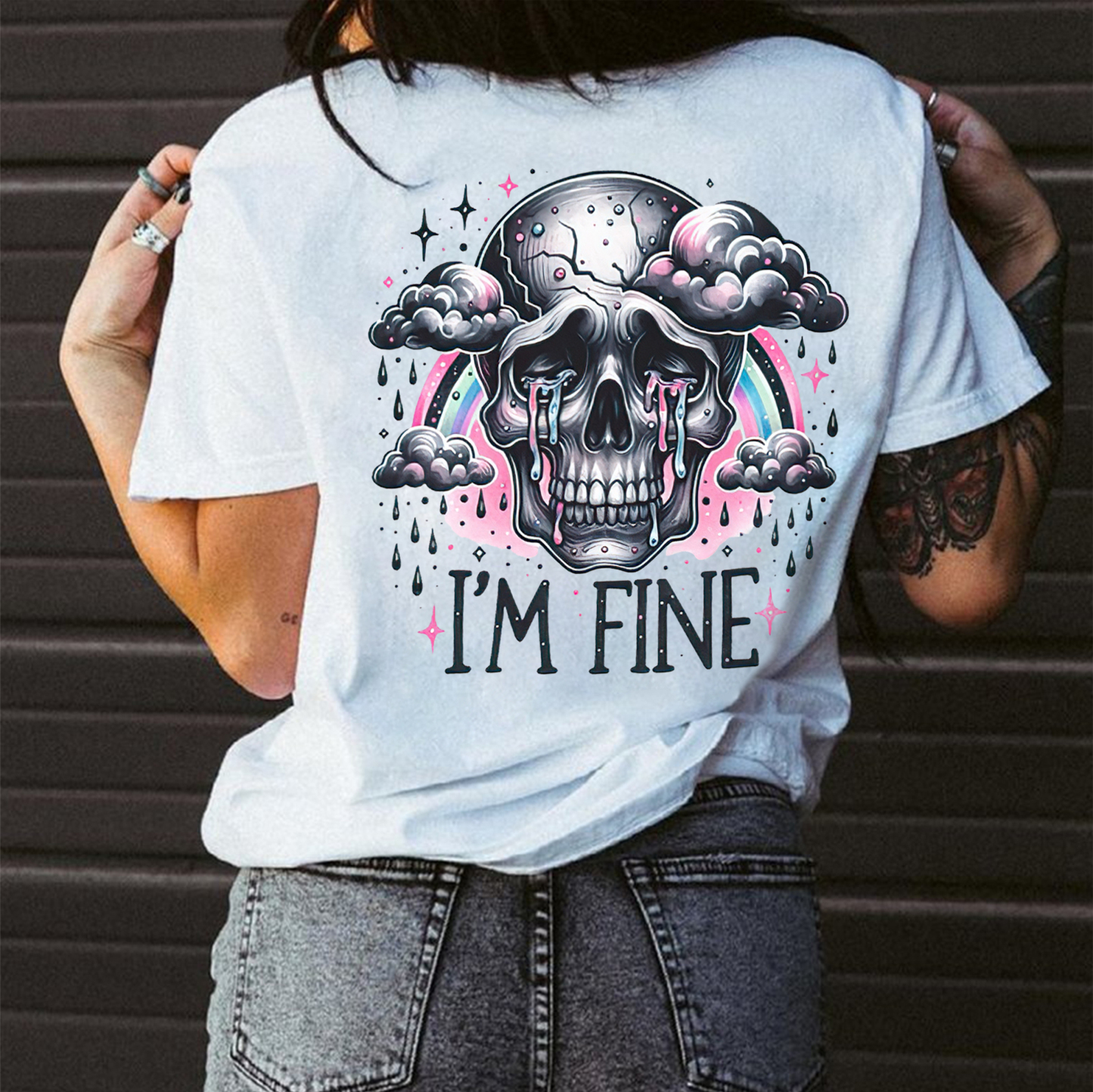 I'M FINE Cry Skull Print Women's T-shirt