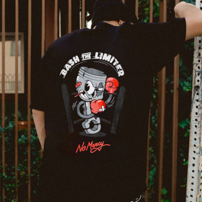 BASH THE LIMITER No Mercy Fighting Tool Man Graphic Black Print T-shirt