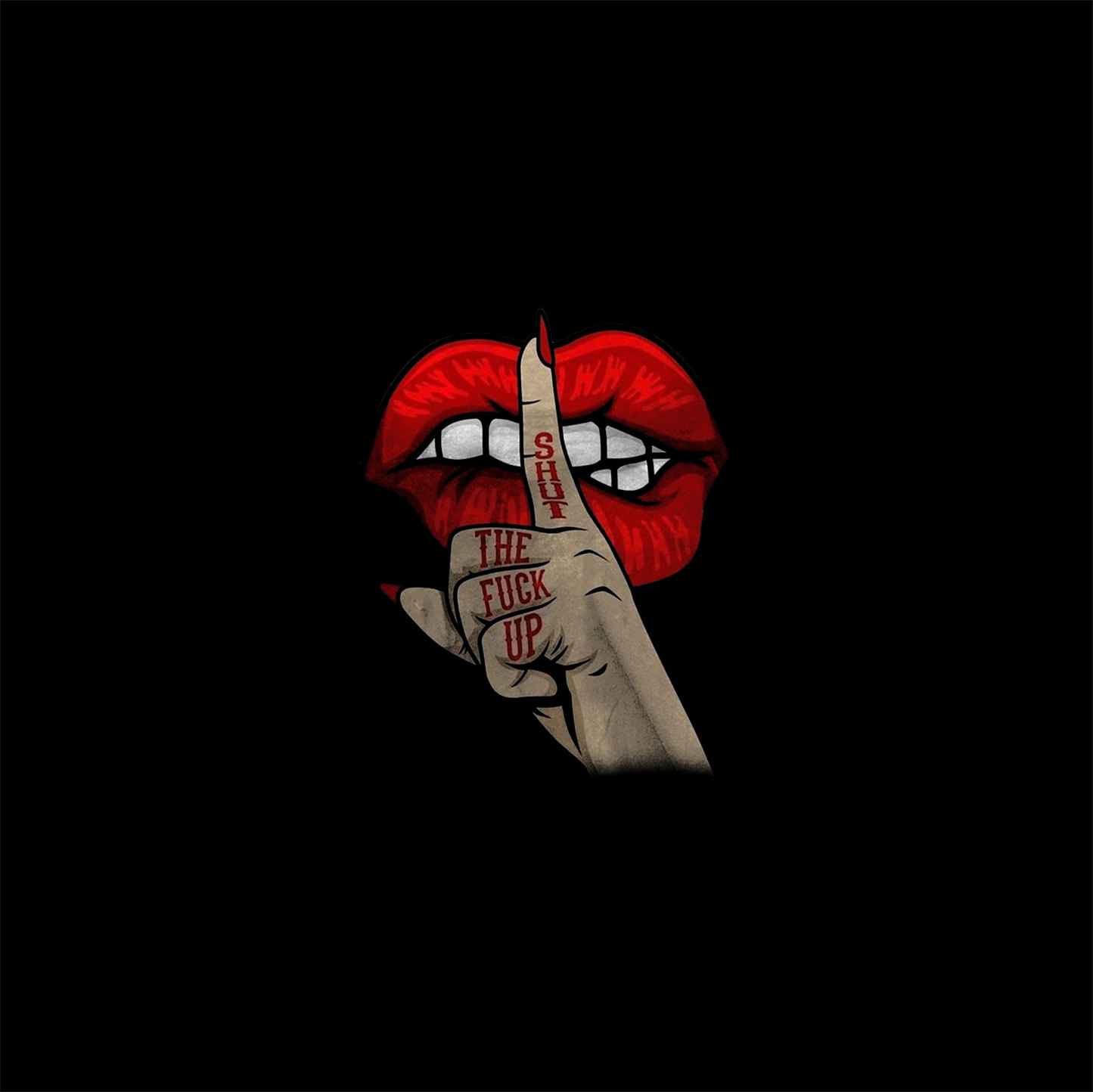 SHUT THE FUCK UP Red Lips Keep Silent Gesture Print T-shirt