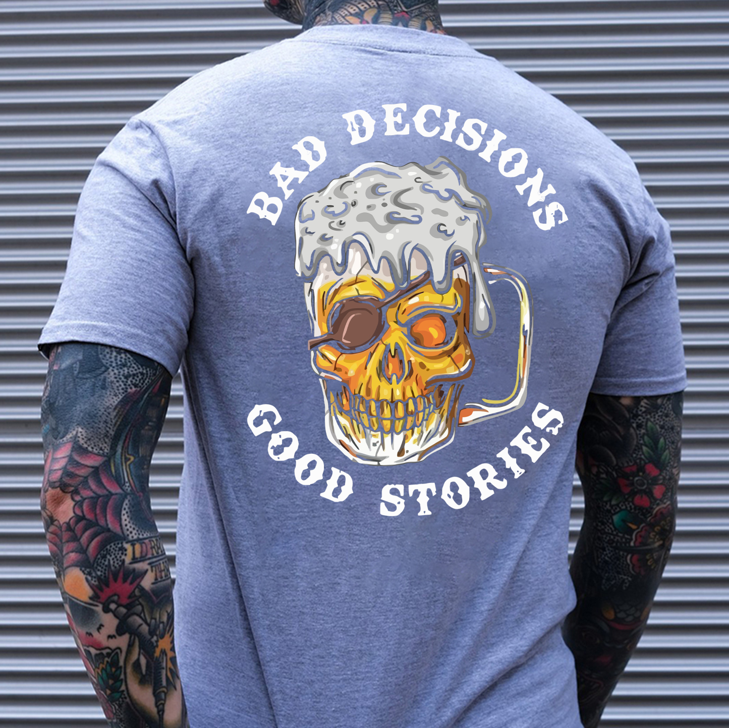 BAD DECISIONS GOOD STORIES Black Print T-Shirt Image - 4