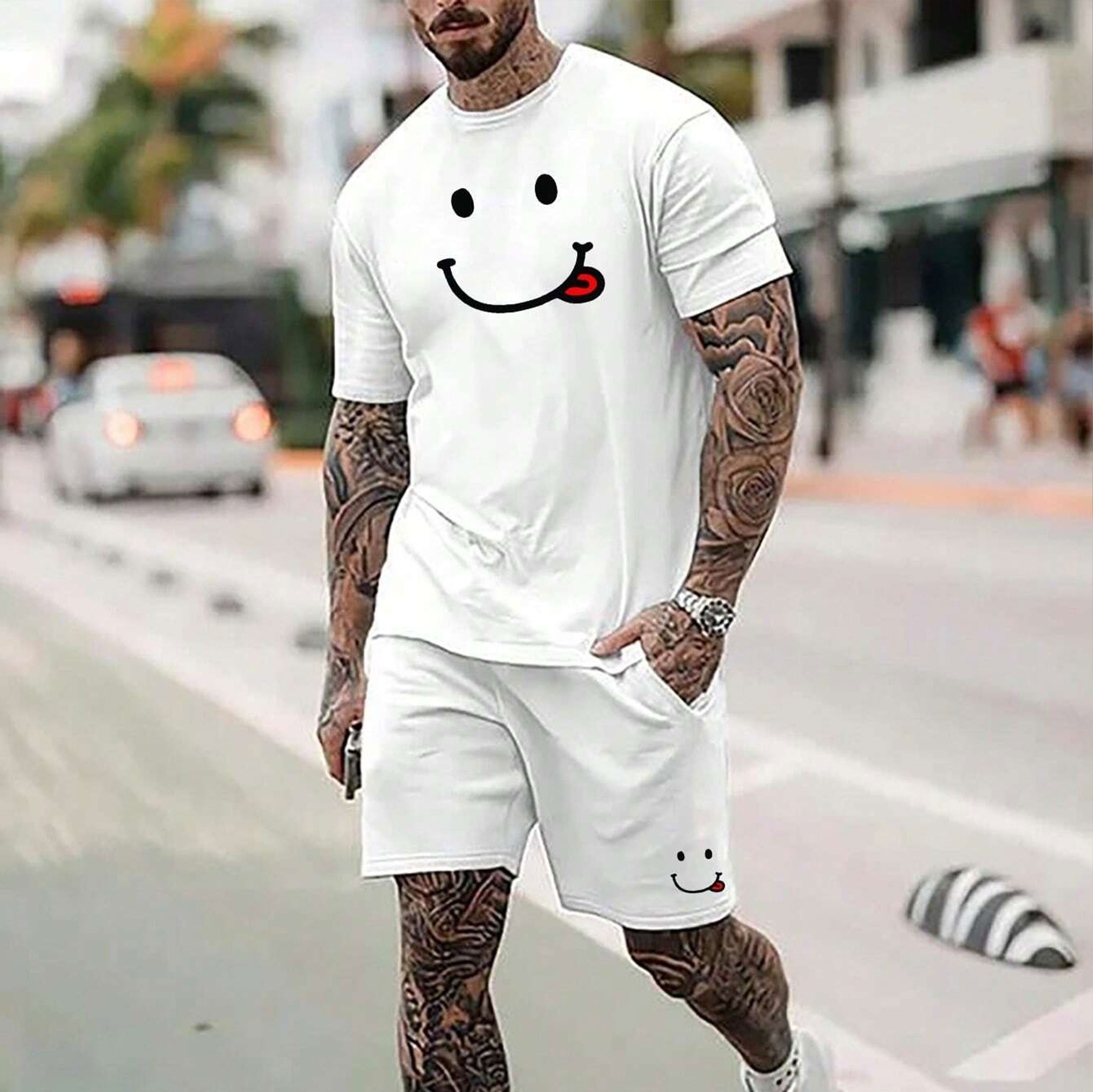 Happy Emoji White Printed Suit