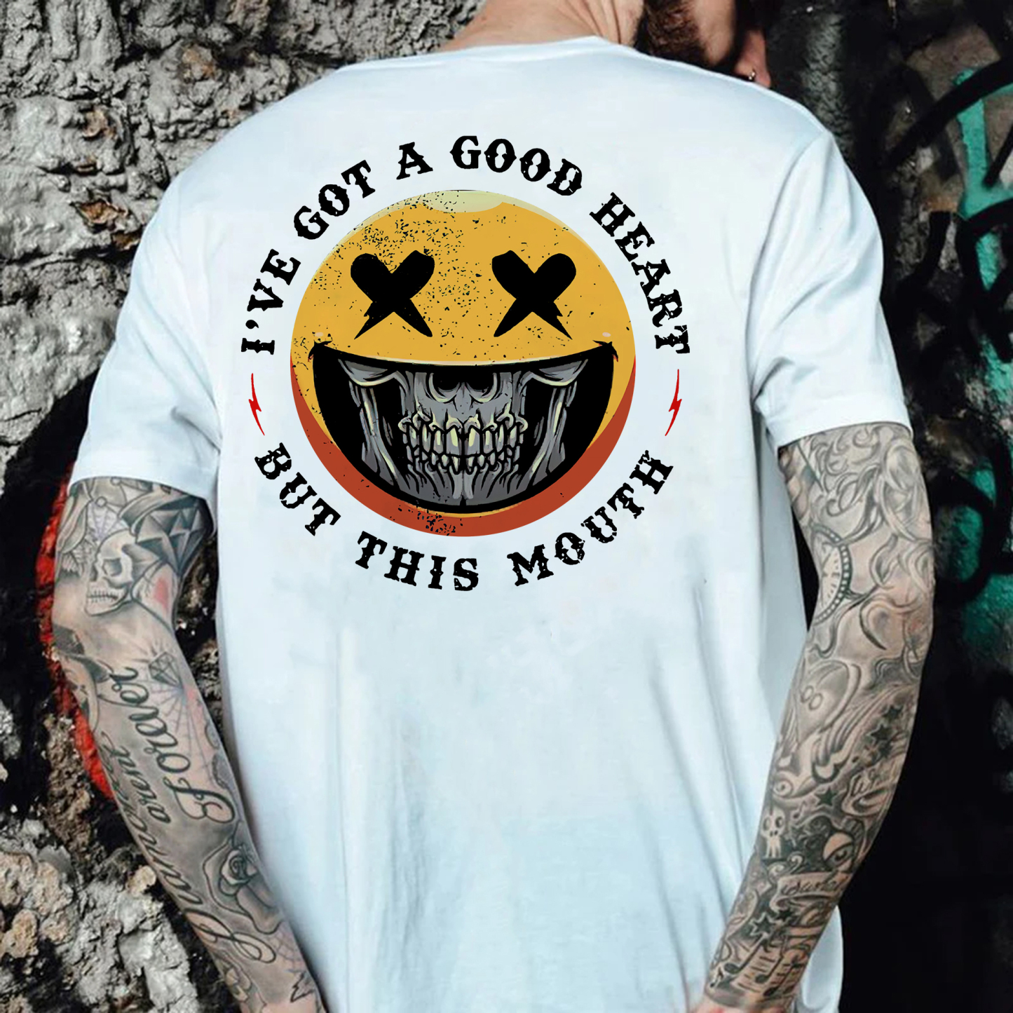 I'VE GOT A GOOD HEART BUT THIS MOUSE Skull&Evil Emoji Print Men's T-Shirt