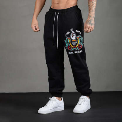 FUCK LUCK WORK HARDER Men's Print Sweatpants