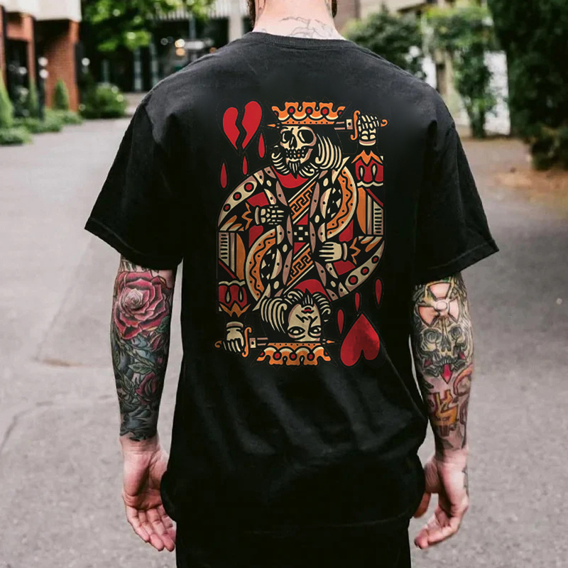 Skeleton Poker King Streetwear White Print T-shirt