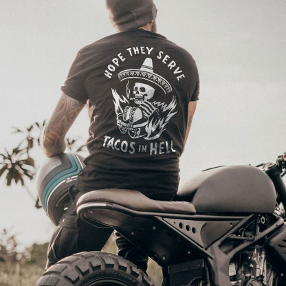 HOPE THEY SERVE TACOS IN HELL Smoking Skull Graphic Print T-shirt