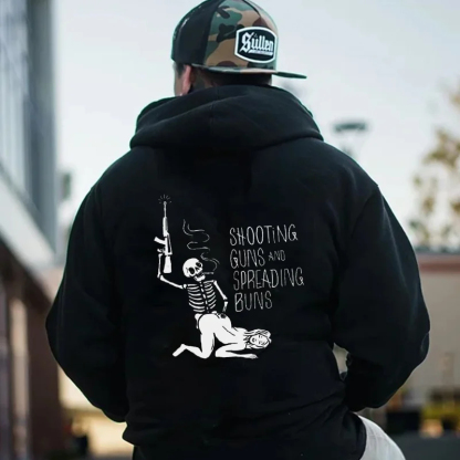 SHOOTING GUNS AND SPREADING BUNS Skull with Sexy Lady Black Print Hoodie