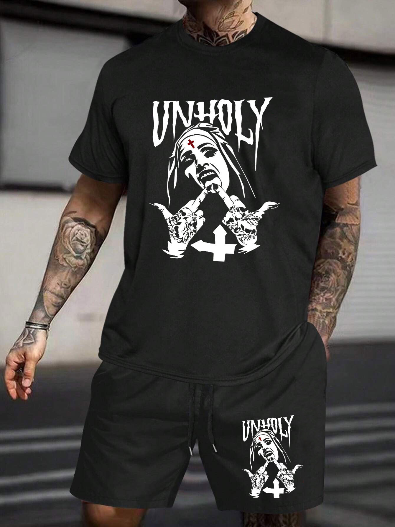 UNHOLY Nun Black Printed Suit