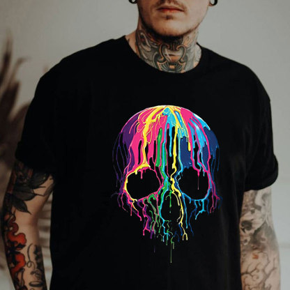 Rainbow Pigment on the Skull Black Print T-Shirt