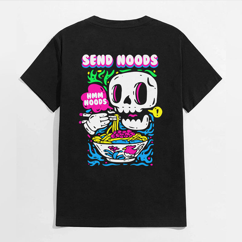 SEND NOODS HMM NOODS Skull Eating Black Print T-shirt