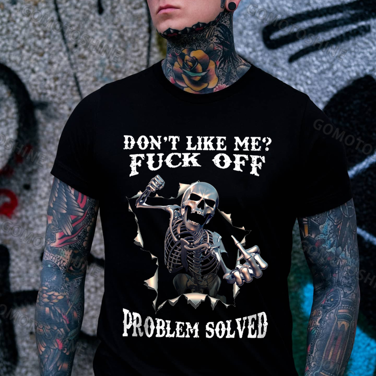DON'T LIKE ME FUCK OFF Skeleton Print Men's T-Shirt