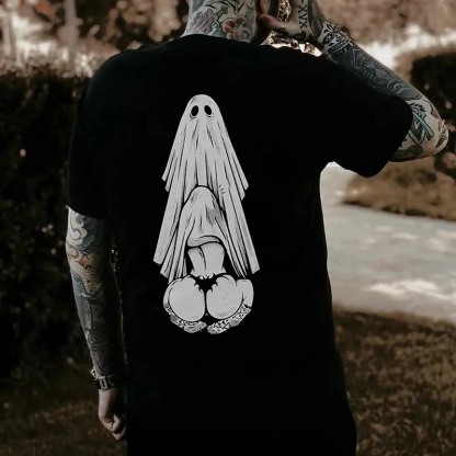 Oral Sex with Ghost Dirty Love Casual Black and White Print T-shirt