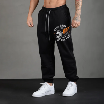 RIDE FAST DIE LAST Skull with Helmet Men's Print Sweatpants