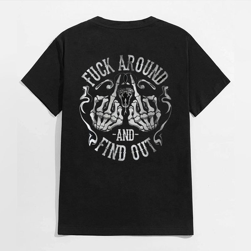 FUCK AROUND AND FIND OUT Bones Black Print T-shirt