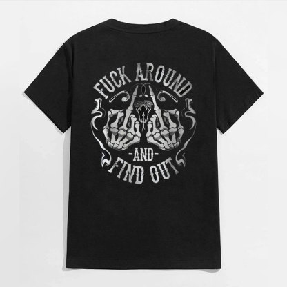 FUCK AROUND AND FIND OUT Bones Black Print T-shirt