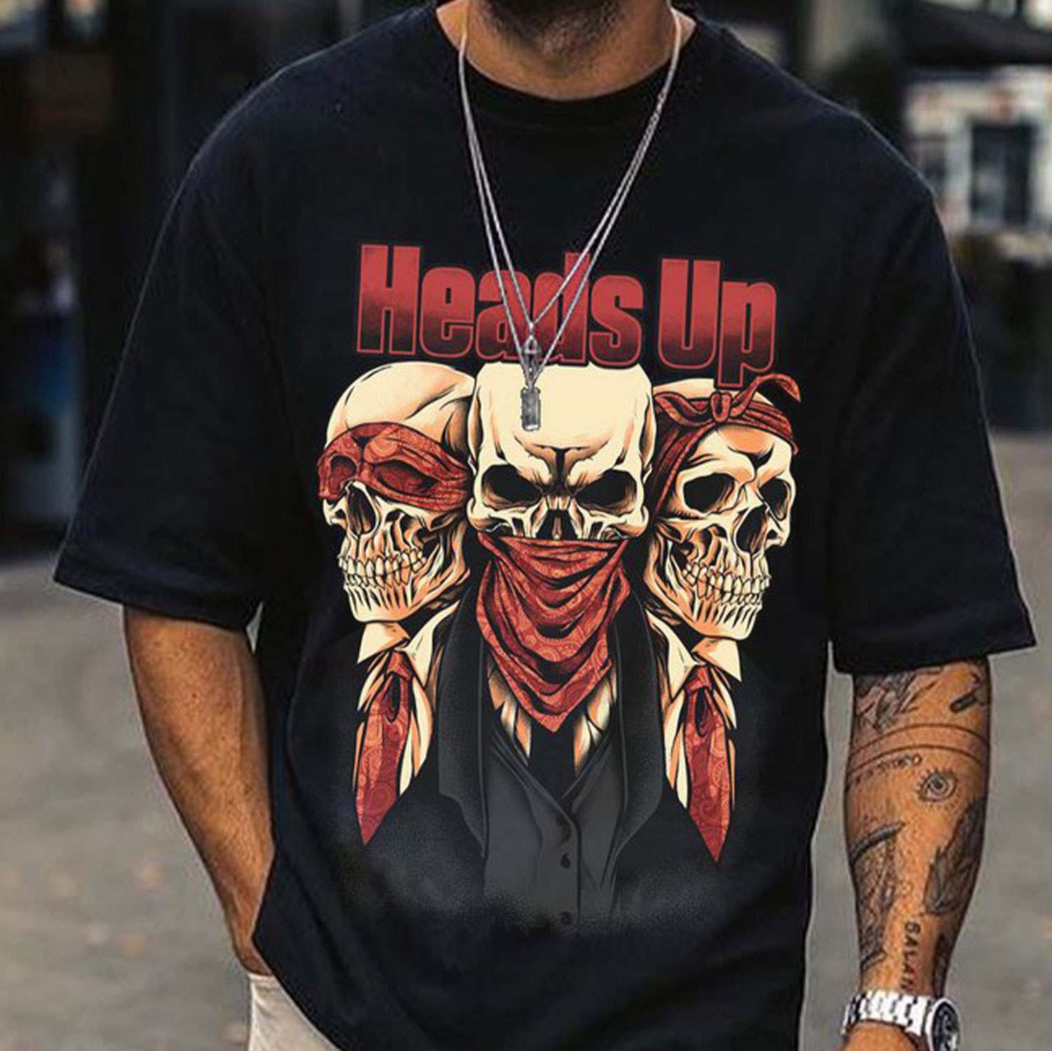 HEADS UP Gentle Skulls Graphic Casual Black Print T-shirt
