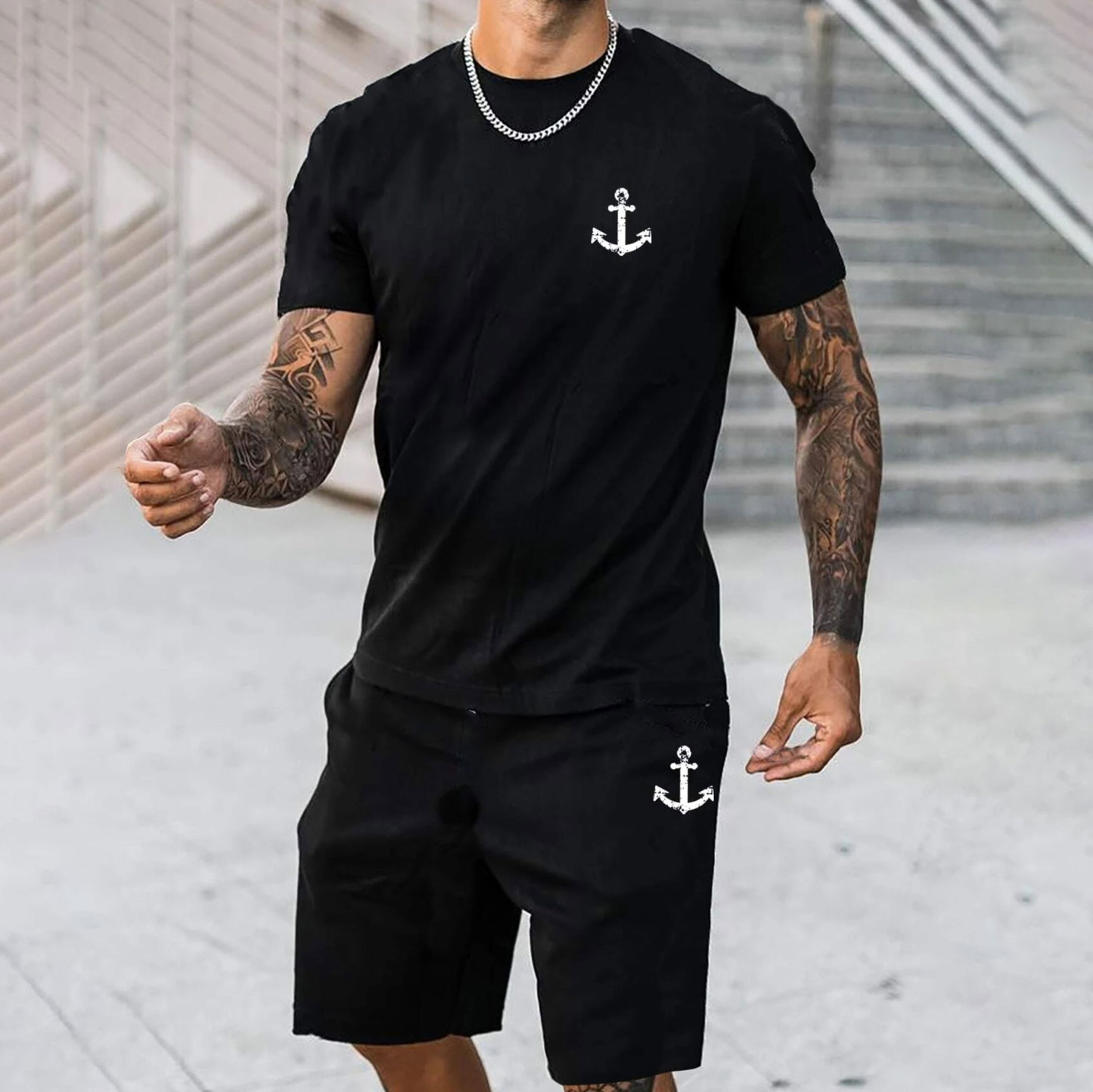 Religion Crucifix Black Printed Suit