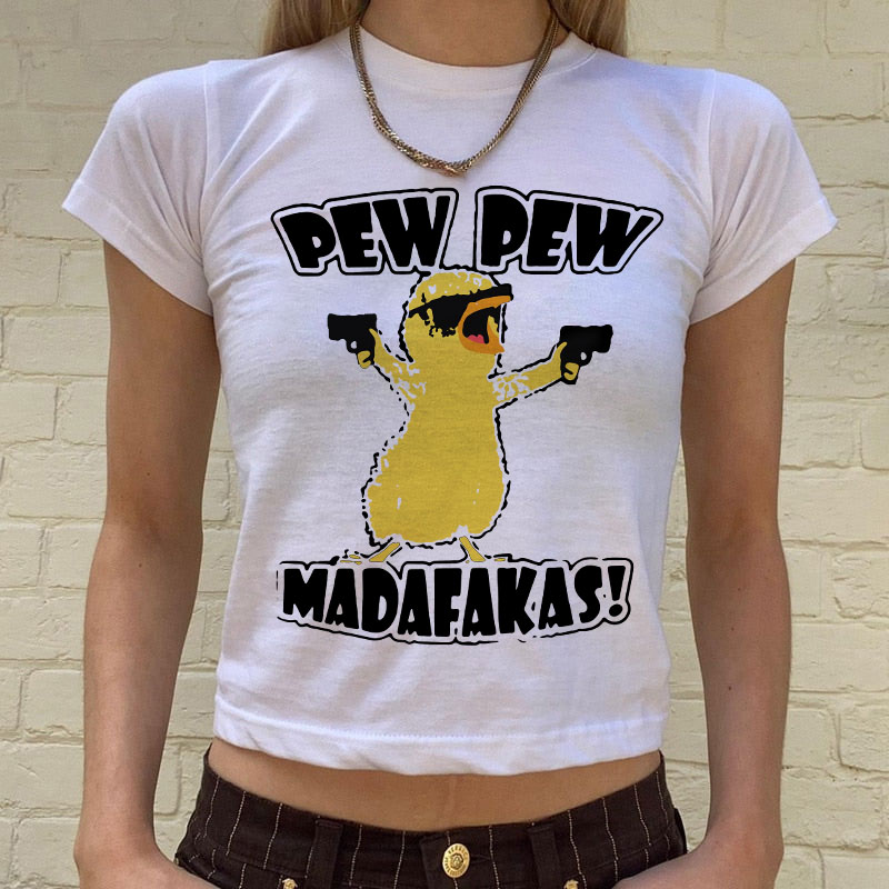 PEW PEW MADAFAKAS Yellow Duck Print Women's Cropped T-shirt