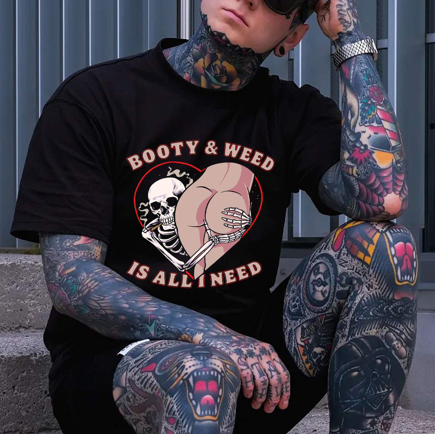 BOOTY & WEED IS ALL I NEED Graphic Black Print T-shirt