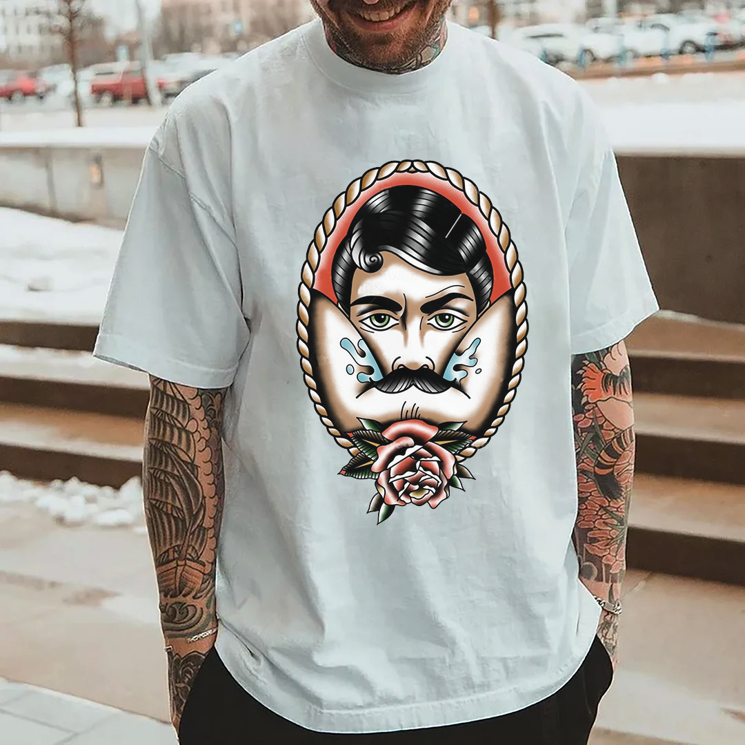 Vintage Rose with Beard Man in the Mirror Print Men's T-shirt