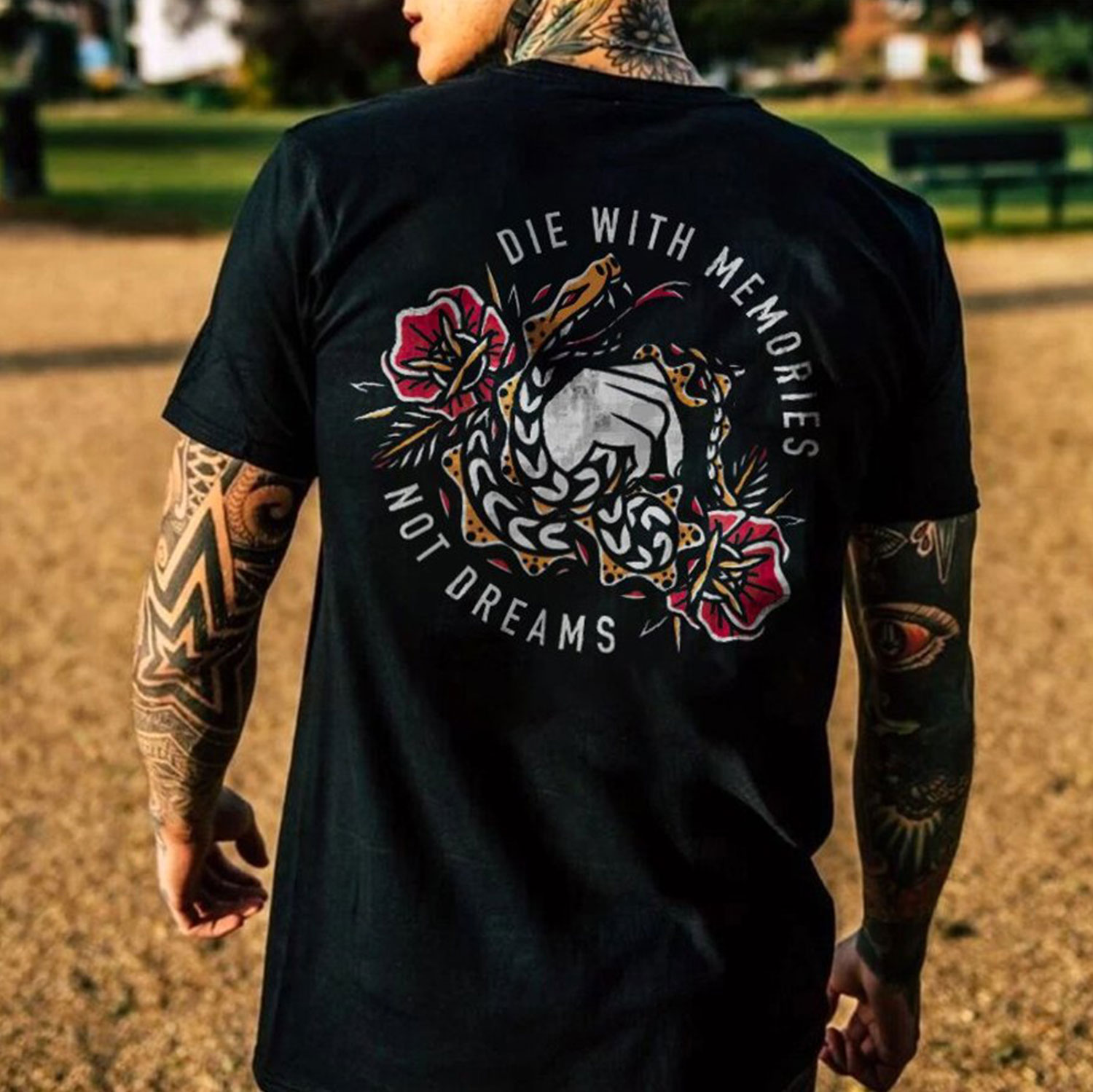 DIE WITH MEMORIES NOT DREAMS Flower Black Print T-shirt