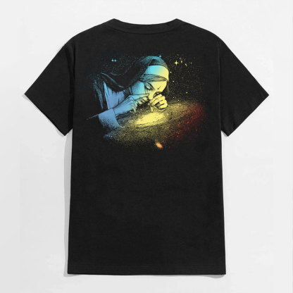 Nun Smoking Iridescent Graphic Black Print T-shirt