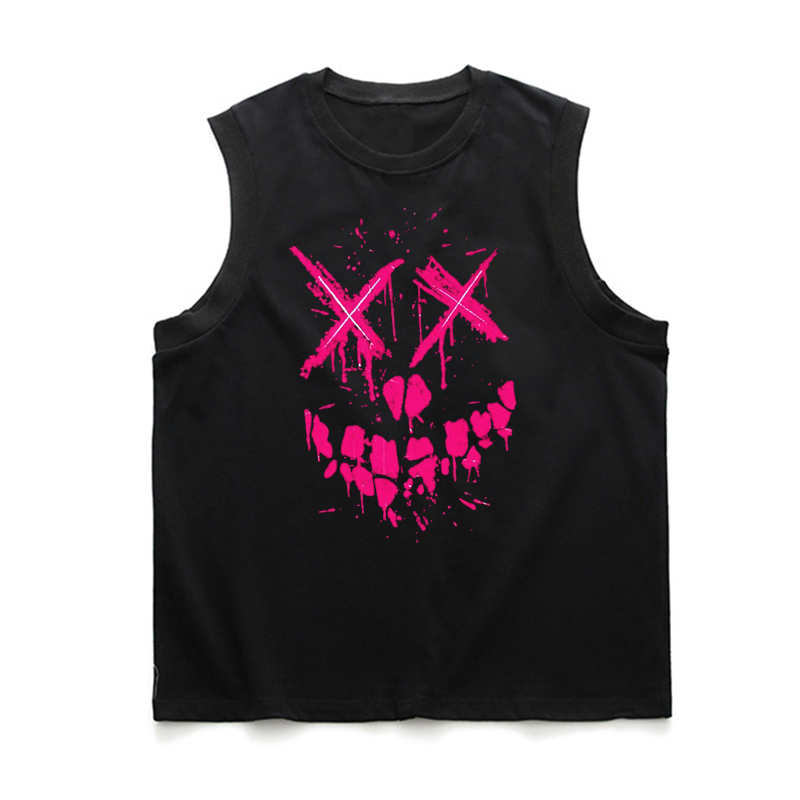 Fluorescent Pink Evil Emoji Graphic Black Print Vest