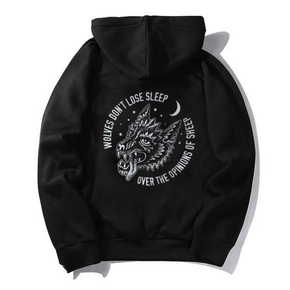 WOLVES DON'T LOSE SLEEP Casual Graphic Black Print Hoodie