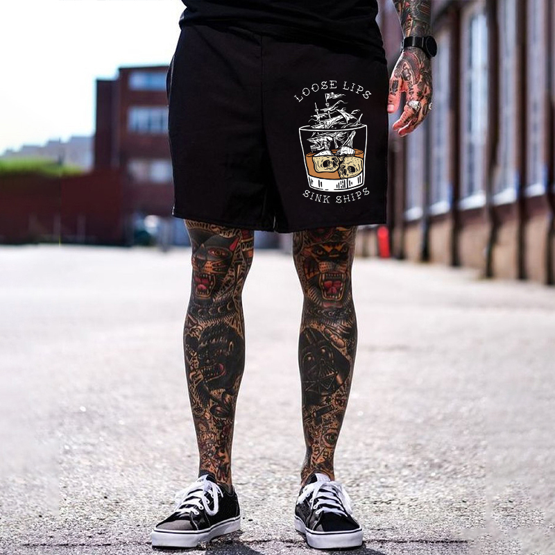 LOOSE LIPS SINK SHIPS Skulls in the Bottle Graphic Black Print Shorts