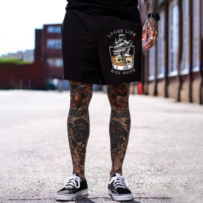 LOOSE LIPS SINK SHIPS Skulls in the Bottle Graphic Black Print Shorts