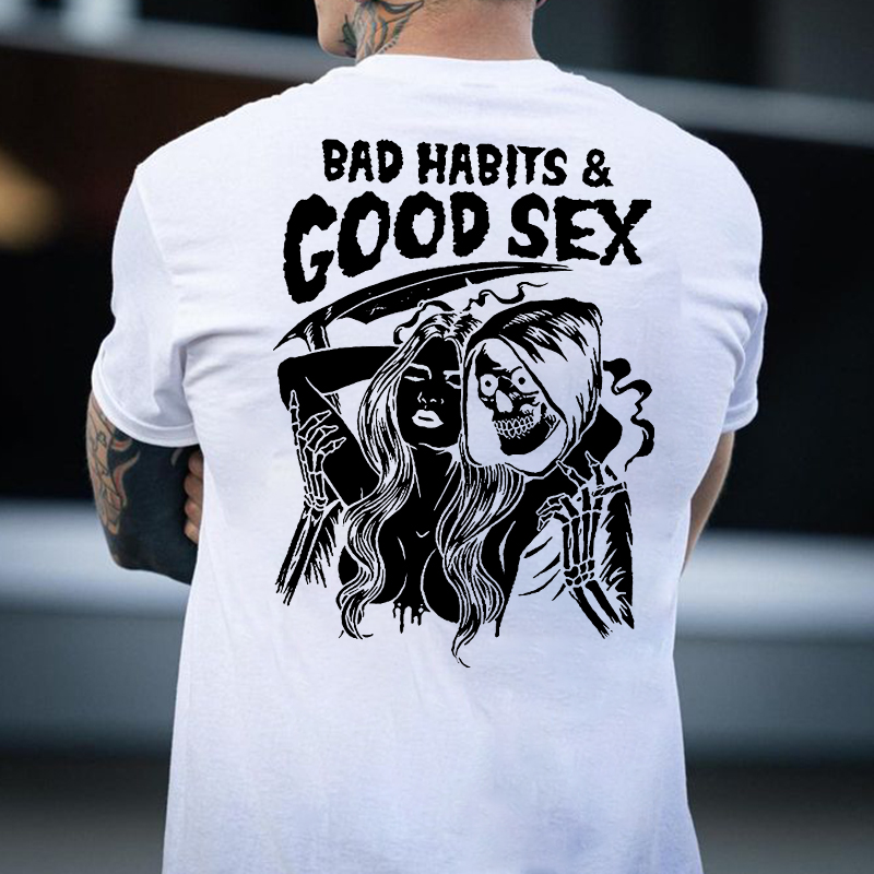 BAD HABITS & GOOD SEX Casual Black Print T-shirt