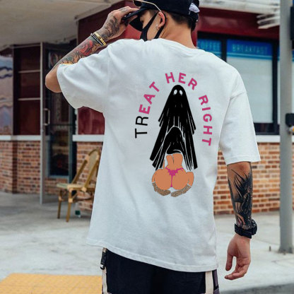 TREAT HER RIGHT Sexy Lady Ghost Graphic Casual Black Print T-shirt