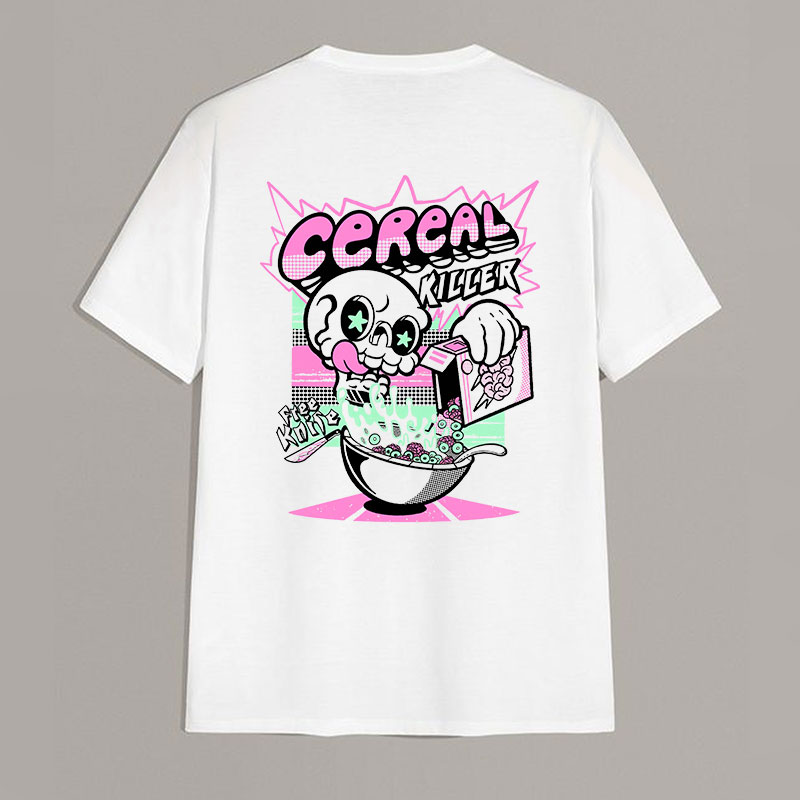 CEREAL KILLER Skull with Food White Print T-shirt