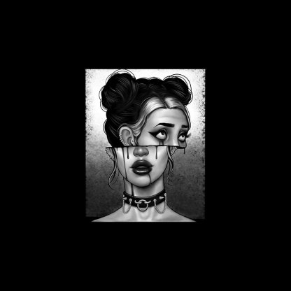 Goth Girl Slit Face Graphic Casual Black Print T-Shirt