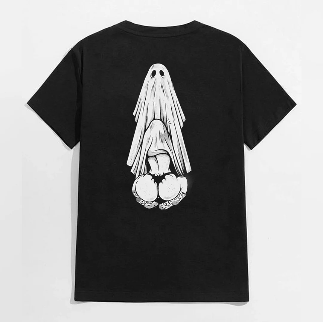 Oral Sex with Ghost Dirty Love Casual Black and White Print T-shirt