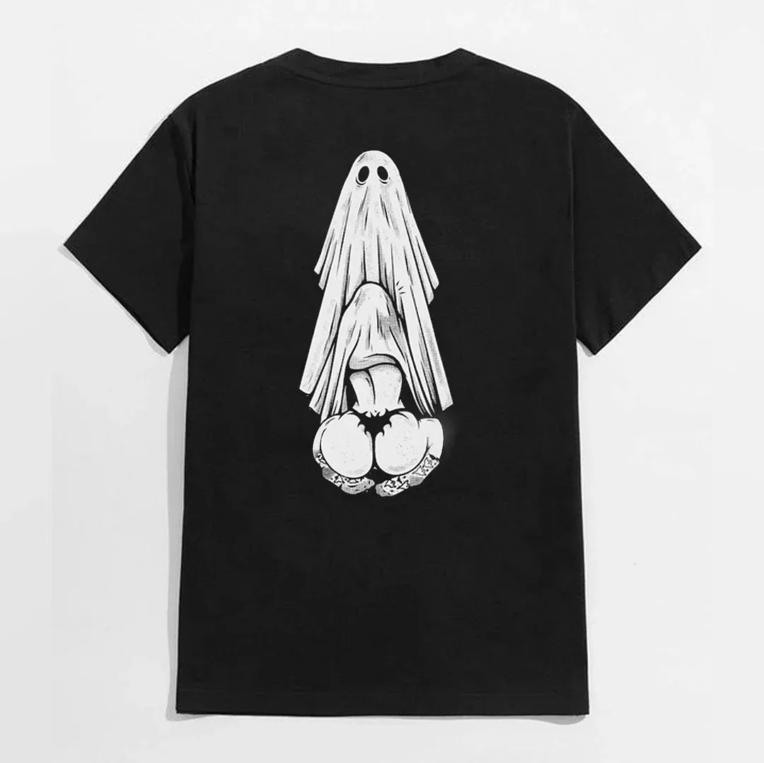 Oral Sex with Ghost Dirty Love Casual Black and White Print T-shirt
