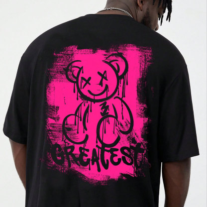 GREATEST Teddy Bear Pink Pattern Black Print T-shirt