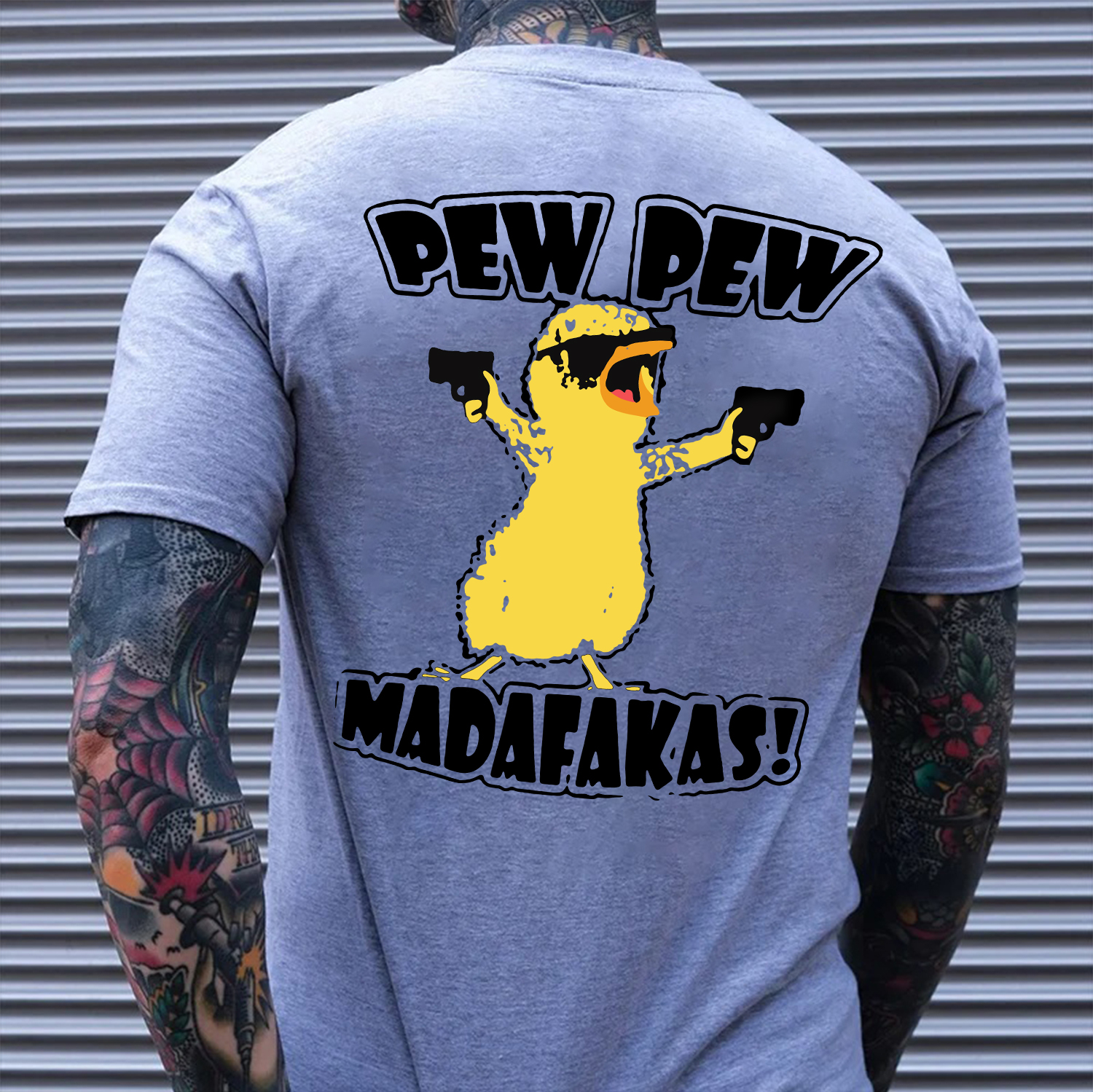 Yellow Duck Carries Pistol Letter Graphic Black Print T-shirt