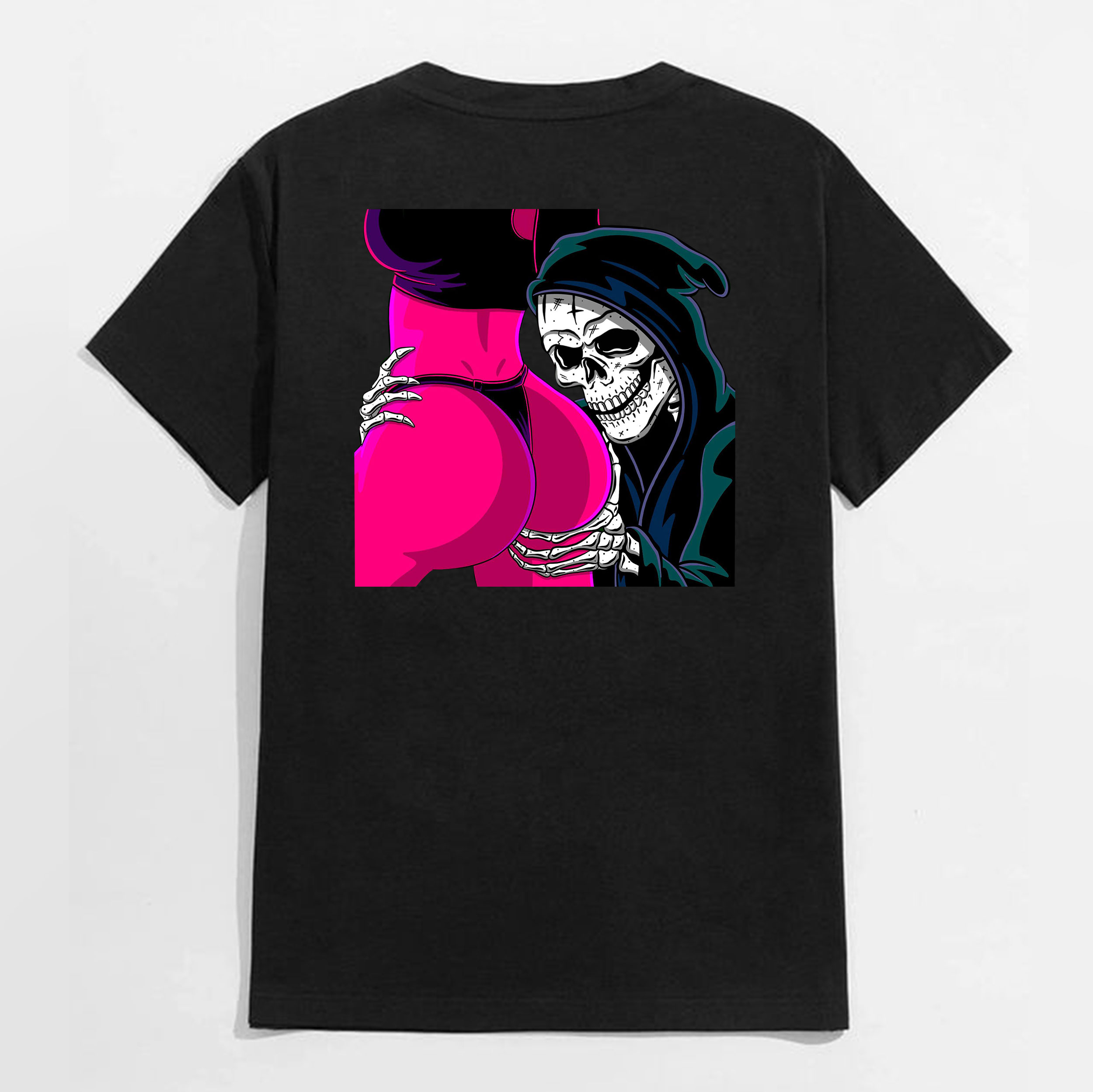 Evil Skull Touching the Sexy Ass Black Print T-shirt