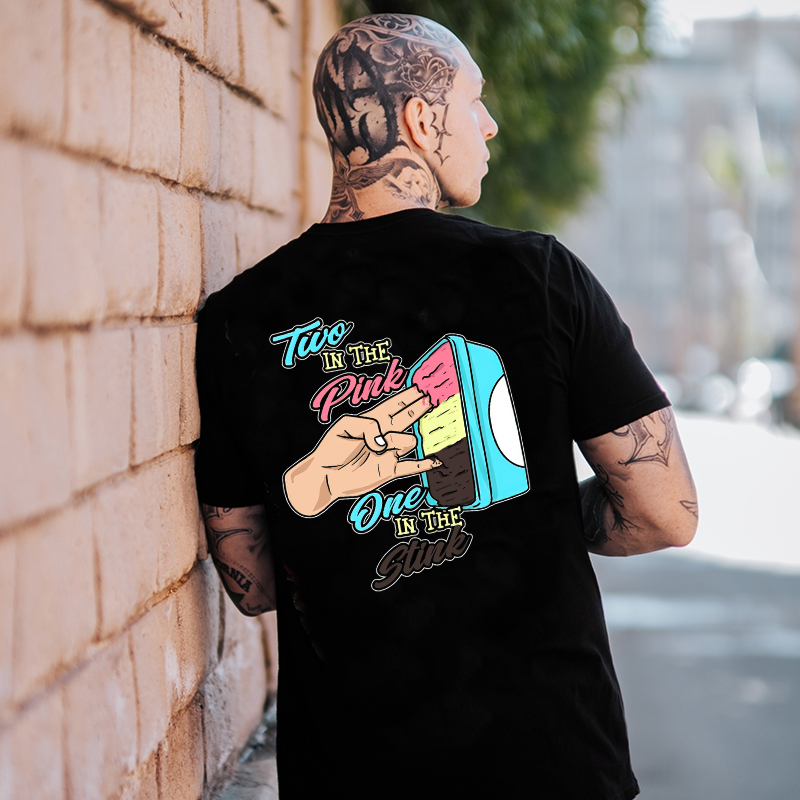 TWO IN THE PINK ONE IN THE STINK Fingers Ice-cream Black Print T-shirt