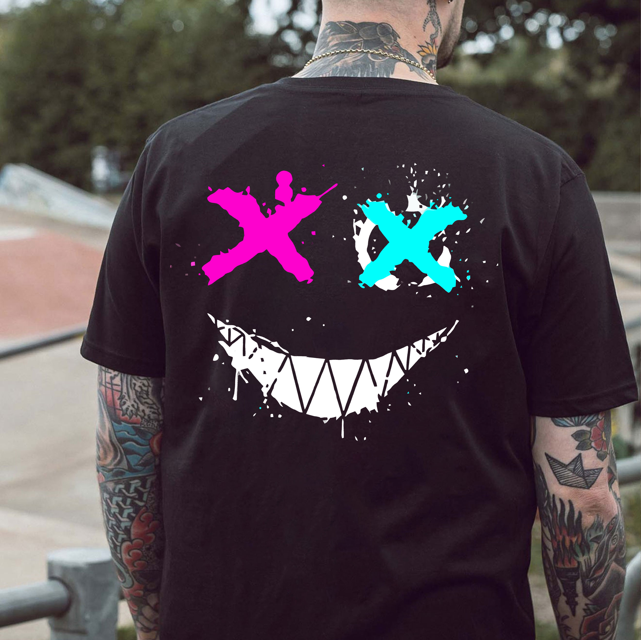 Evil Emoji Graphic Black Print T-Shirt Image - 6