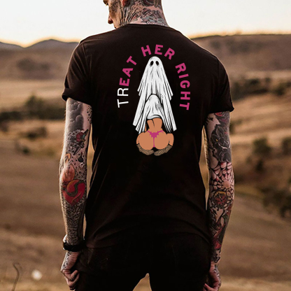 TREAT HER RIGHT Sexy Lady Ghost Graphic Casual Black Print T-shirt