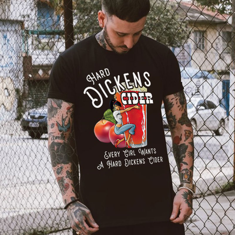 HARD DICKENS Sexy Lady with Fruit Juice Black Print T-shirt