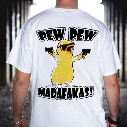 Yellow Duck Carries Pistol Letter Graphic Black Print T-shirt Image - 6