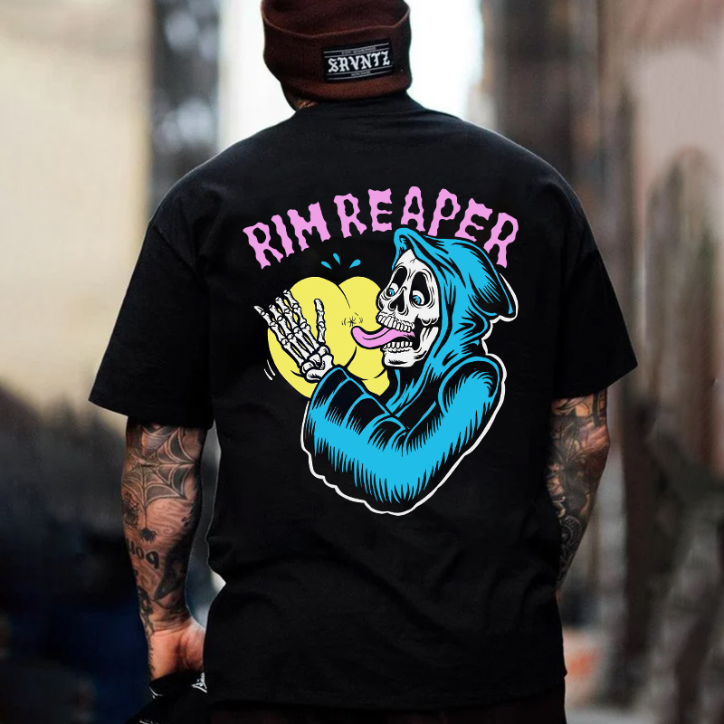 RIM REAPER Skull with Naked Ass Black Print T-shirt