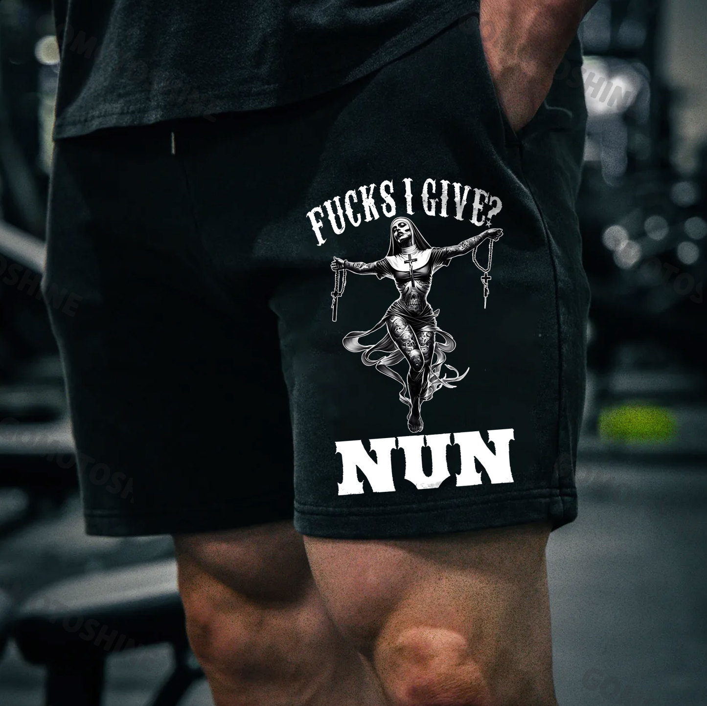 F*CKS I GIVE NUN Tattooed Nun Print Men's Shorts