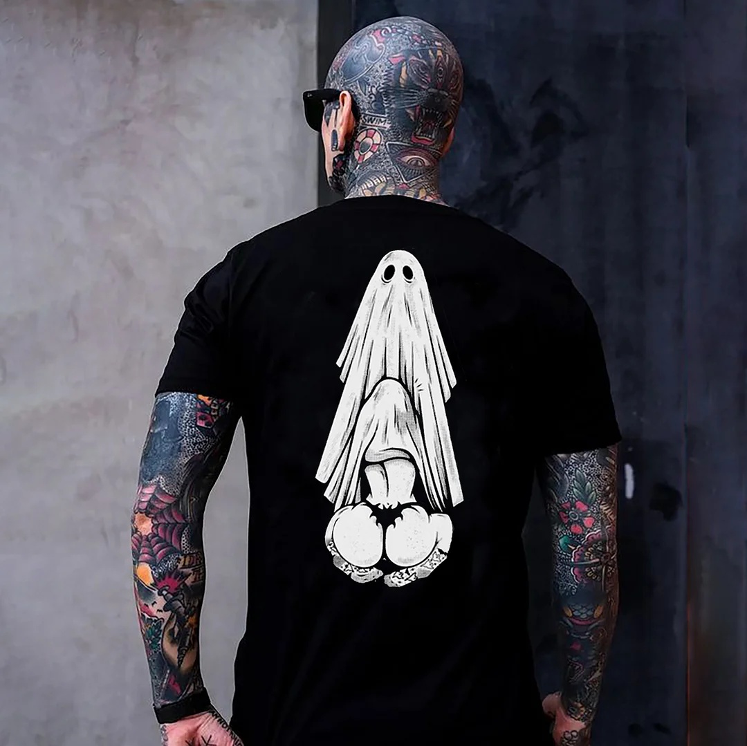 Oral Sex with Ghost Dirty Love Casual Black and White Print T-shirt