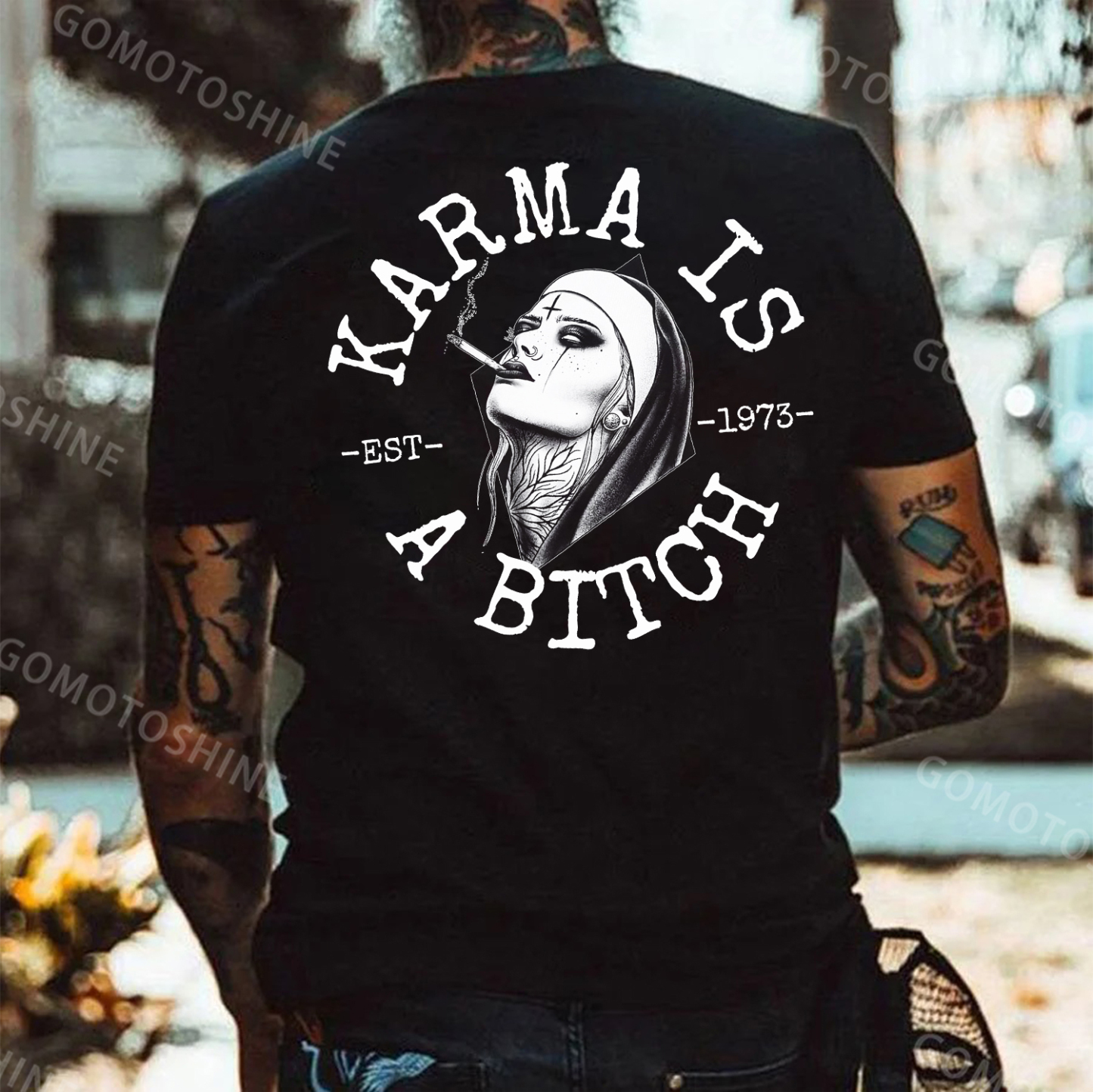 KARMA IS A BITCH Smoking Nun Print Men's T-Shirt
