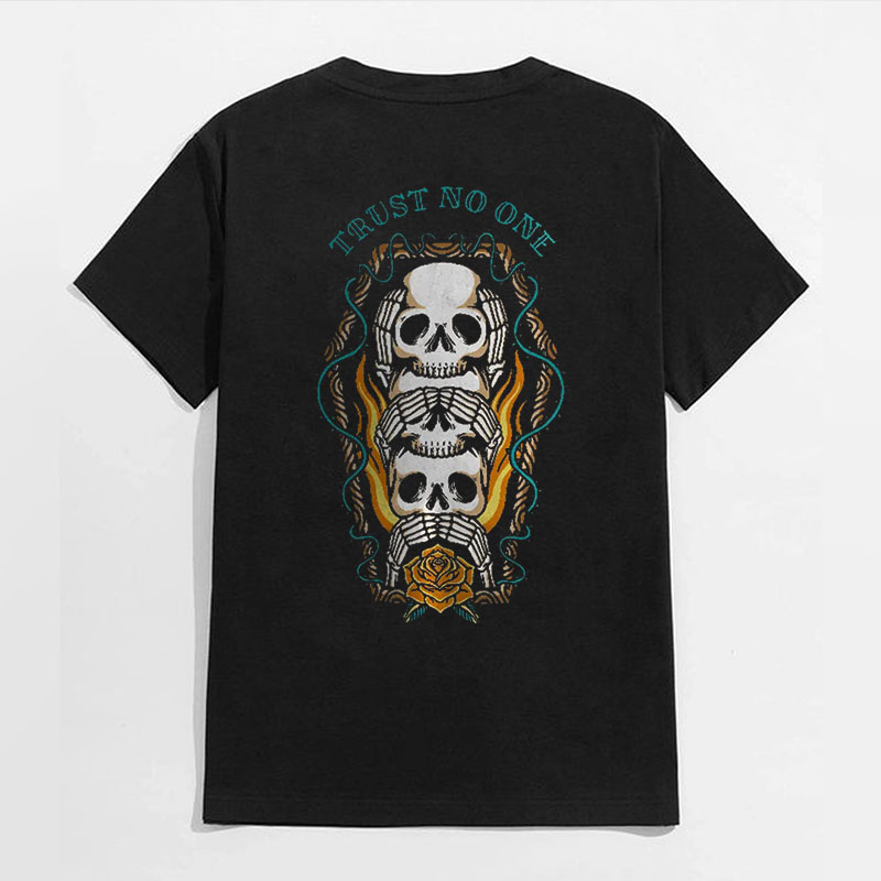 TRUST NO ONE Skull Close Yourself Casual Black Print T-shirt