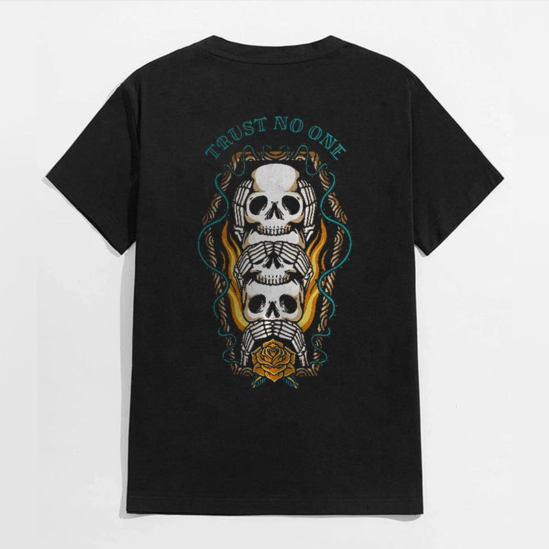 TRUST NO ONE Skull Close Yourself Casual Black Print T-shirt